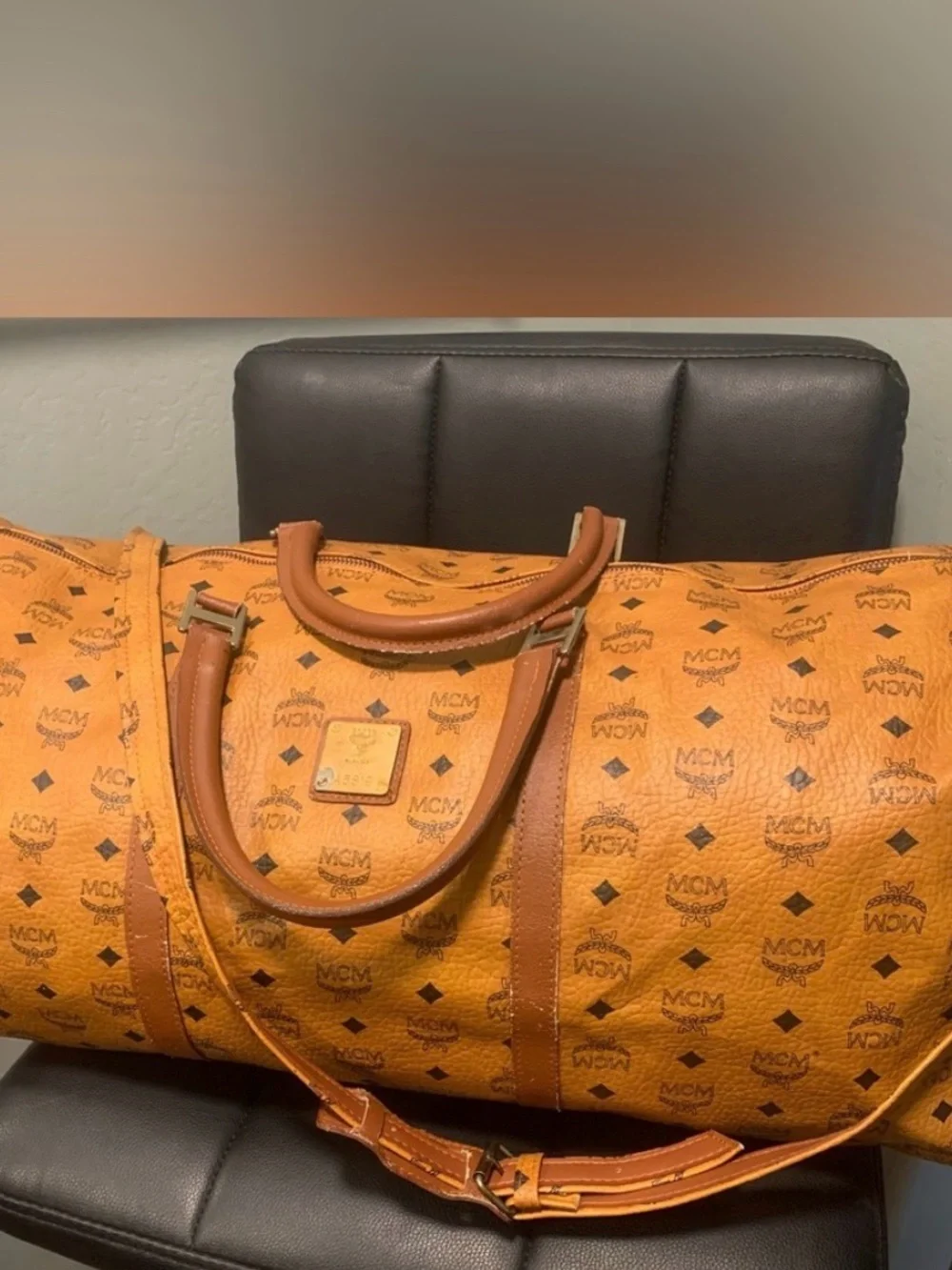 MCM Cognac Visetos Monogram Duffel Bag